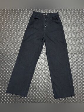 Fashion Nova Wide Leg Black Jeans Denim Button Fly Frayed Hem Womens Size 3